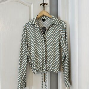 Buckle Chevron Button Down Shirt - Green, White, Tan